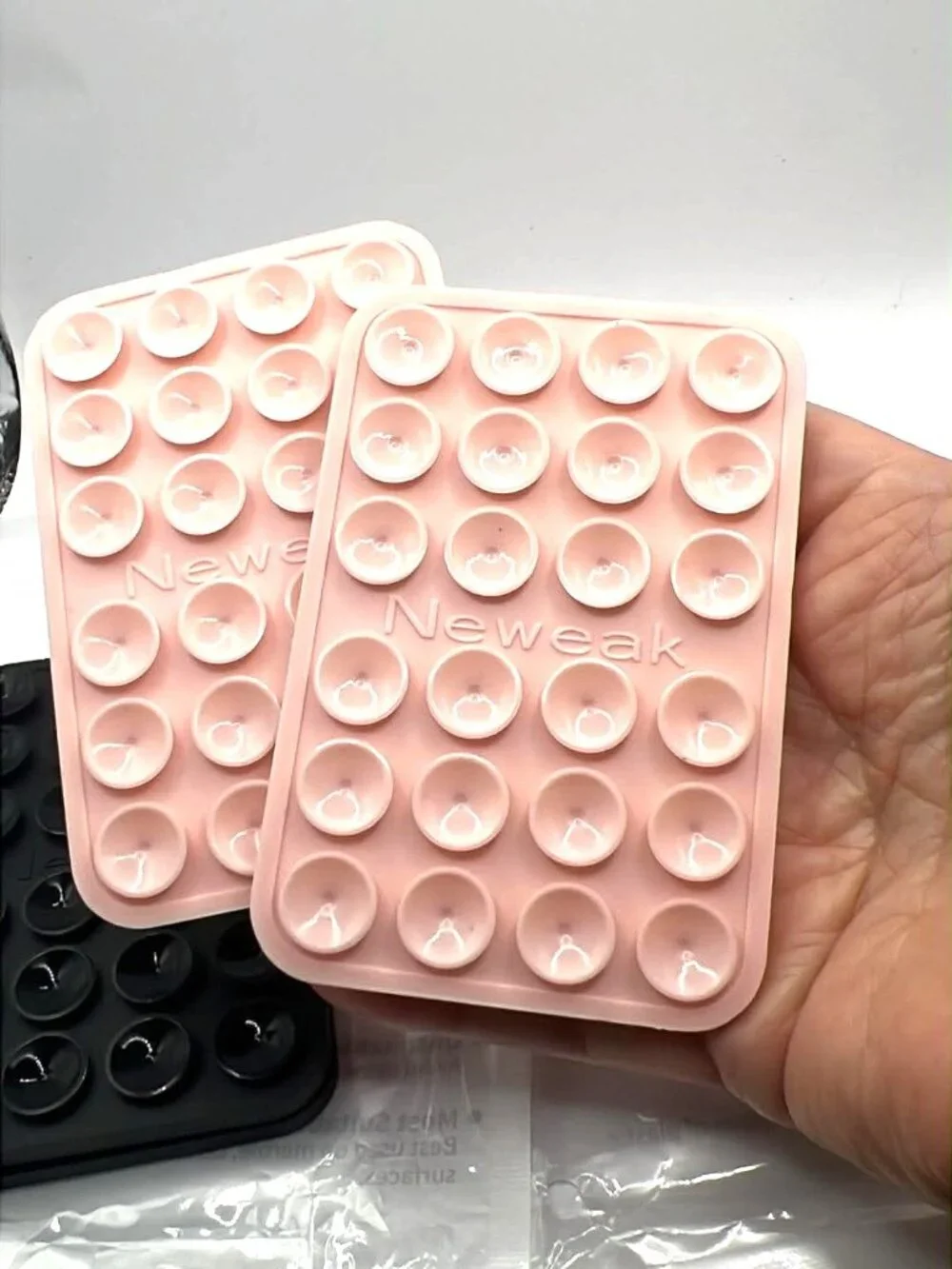 Silicone Phone Sticky Grip, Suction Phone Case Mount - 2 Black & 2 Pink